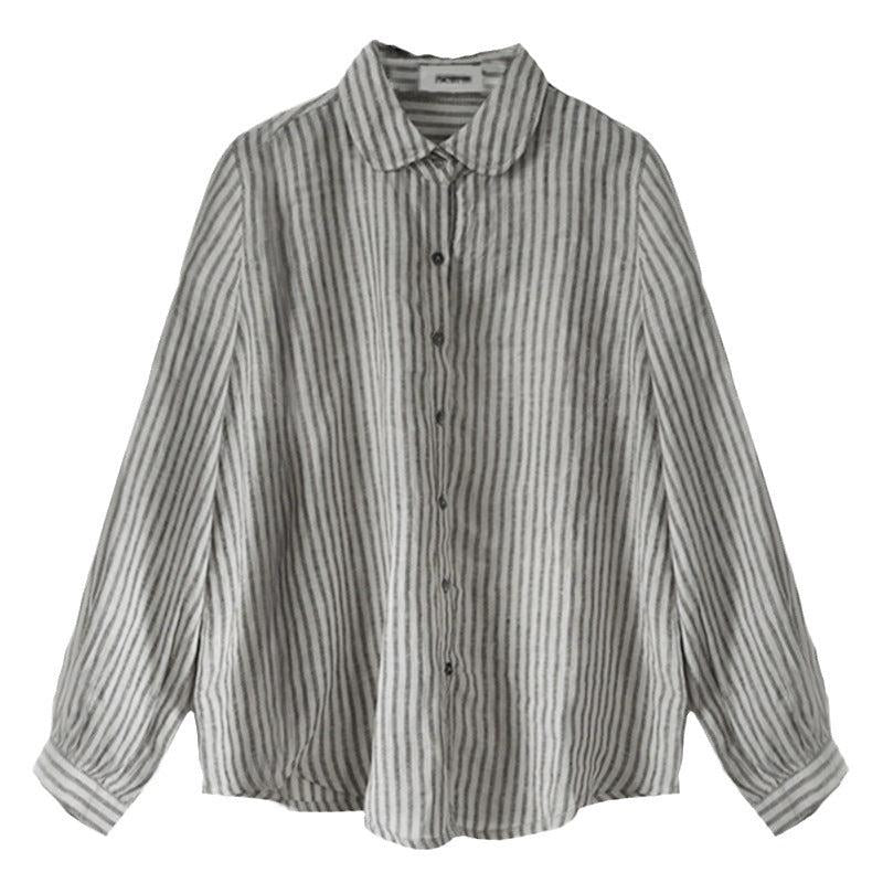 Non Printed Linen Striped Shirt Women Pring Autumn Bandage Dress Long Sleeved Cardigan Niche Casual Shirt Cotton Linen Women Clothing
